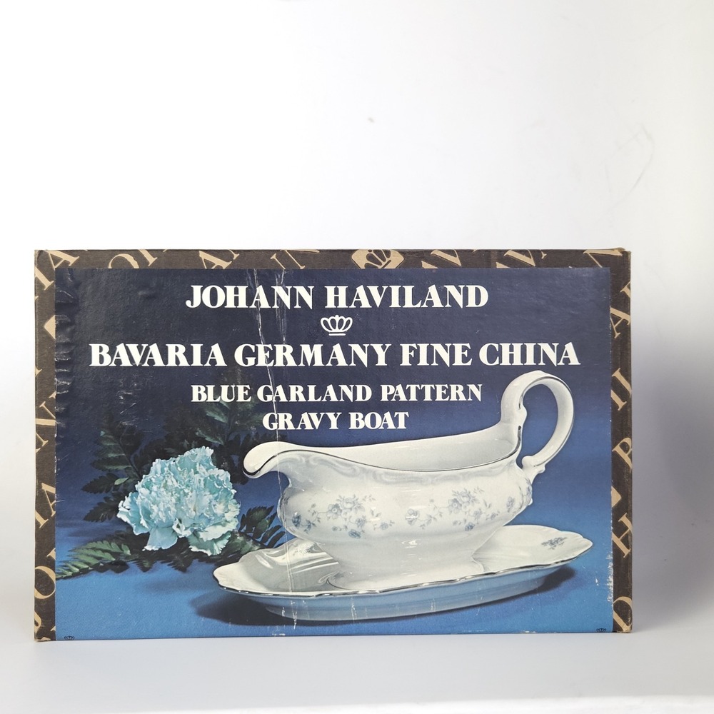 Johann Haviland Blue Garland Gravy Boat Floral Shabby Cottage French Country EUC